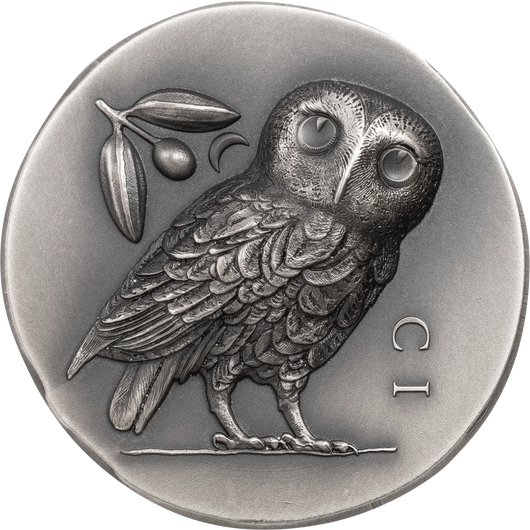 2021 $5 Cook Islands, ATHENA'S OWL - 1oz 999 Silver Coin